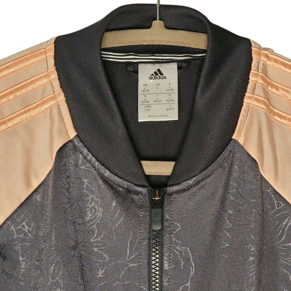 Adidas Originals Pink & Black Floral Embossed Zip Track Jacket Women Size Large - Picture 3 of 7
